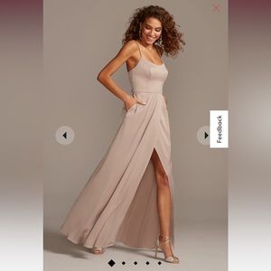 David’s Bridal Crepe Back Satin Spaghetti Strap Dress 2021